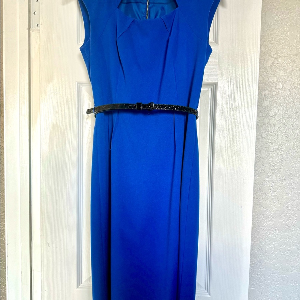 Calvin Klein Royal Blue Midi Dress with Black Belt